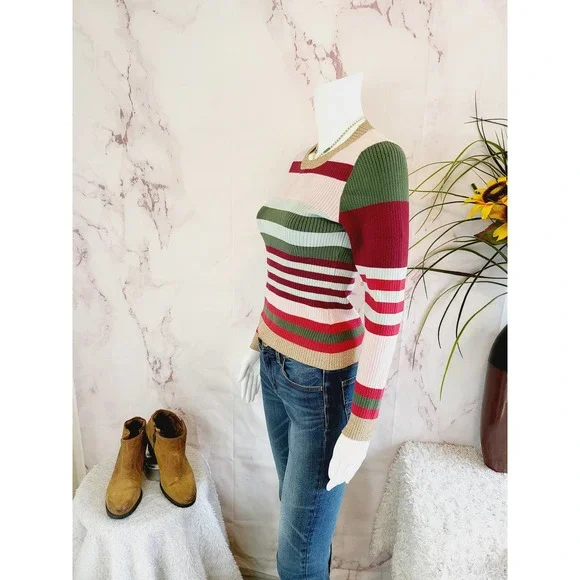 Parker Long Sleeve Crew Neck Ribbed Striped Sweater